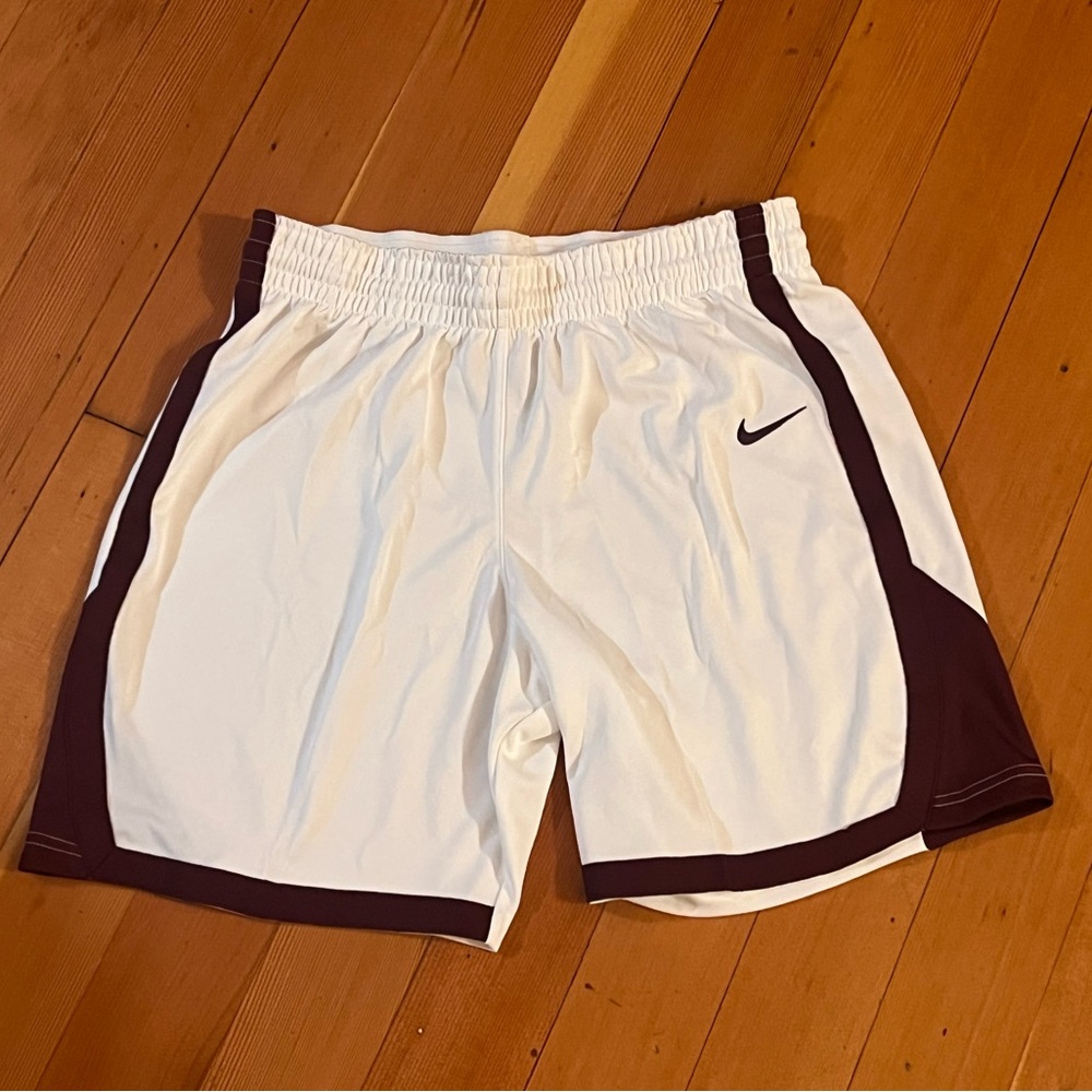 Women’s white & maroon Nike gym shorts. size medium. Great condition, no stains.